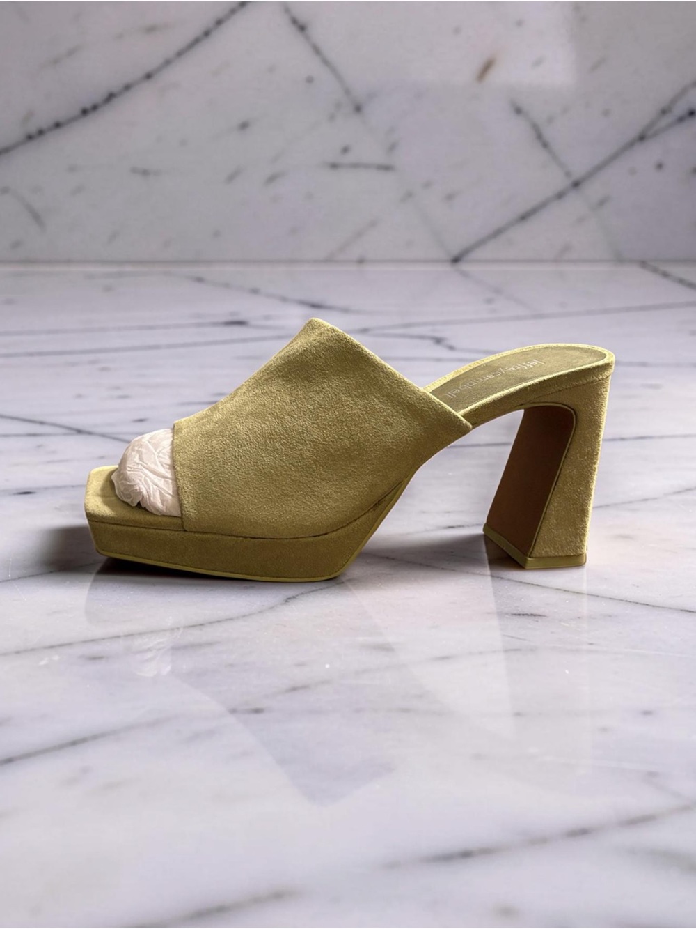 Jeffrey Campbell Caviar Green Suede Open-Toe Block Heel Mules